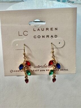 LC Lauren Conrad Gold Plated Multi-Teardrop Crystal Dangle Earrings